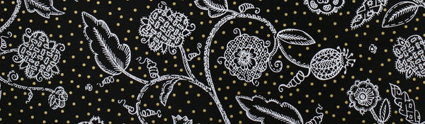 Blackwork Spot Silk - Black / White / Gold Metallic