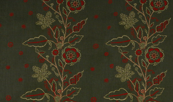 Leaf Stitch Embroidery - Green / Paprika / Gold Metallic