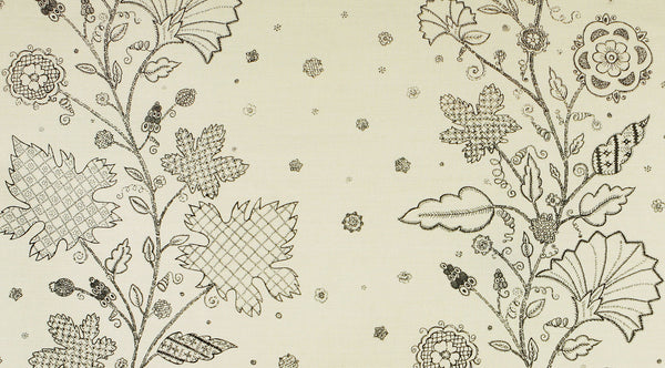 Leaf Stitch Linen - Ivory / Black