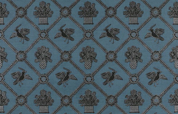 Rope Trellis Linen - Light Blue / Black / Silver Metallic