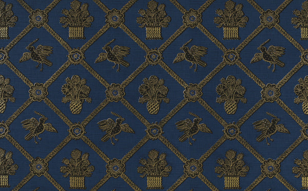 Rope Trellis Linen - Royal Blue / Black / Gold Metallic