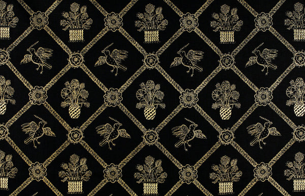 Rope Trellis Linen - Black Linen / Gold Metallic Outline
