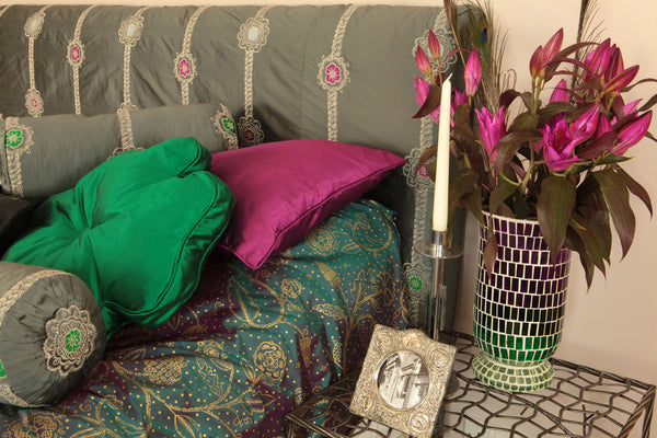 Square Silk Cushions in Magenta Silk