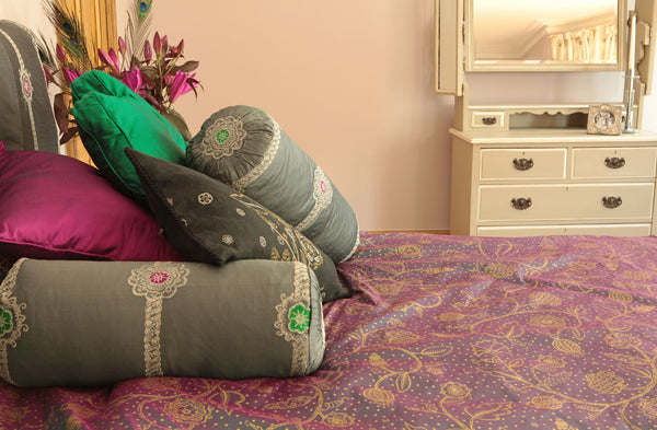 Bolster Cushions in Rosette Rope Embroidered Silk