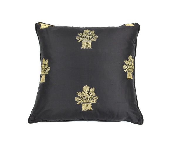 Flower Basket - Black/Gold Metallic on Silk