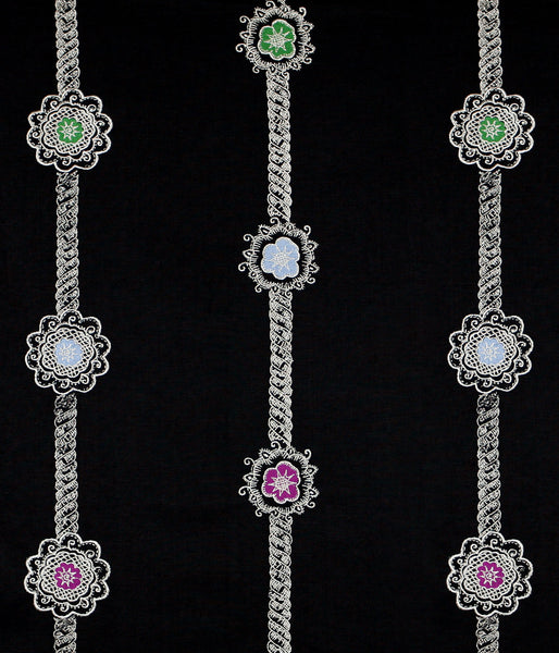 Rosette Rope Embroidered Linen - Black / Silver Metallic