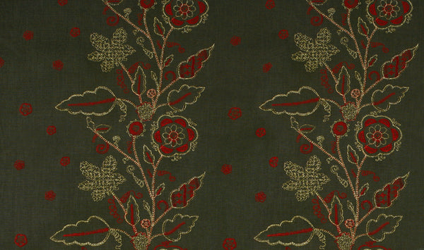 Leaf Stitch Embroidery - Green / Paprika / Gold Metallic