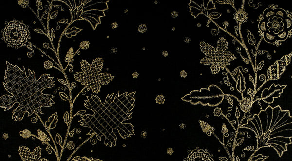 Leaf Stitch Linen - Black / Gold Metallic