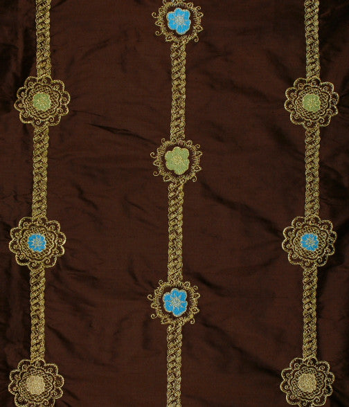 Rosette Rope Embroidered Silk - Brown / Gold Metallic