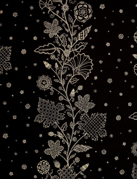 Leaf Stitch Wallpaper - Black / Gold Metallic