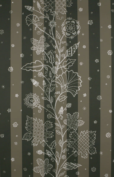 Striped Leaf Stitch Wallpaper - Light Grey / Dark Grey / White
