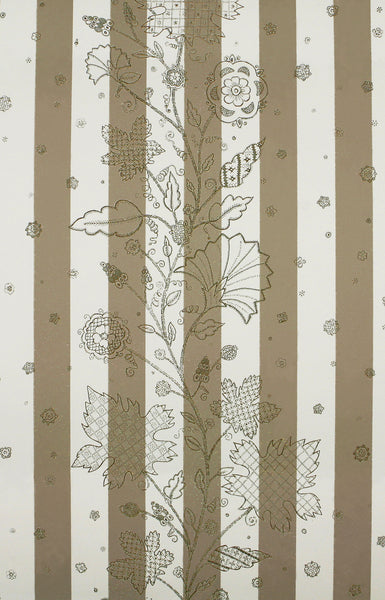 Striped Leaf Stitch Wallpaper - Beige / Ivory / Chocolate