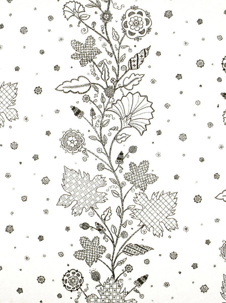 Leaf Stitch Wallpaper - Ivory / Black