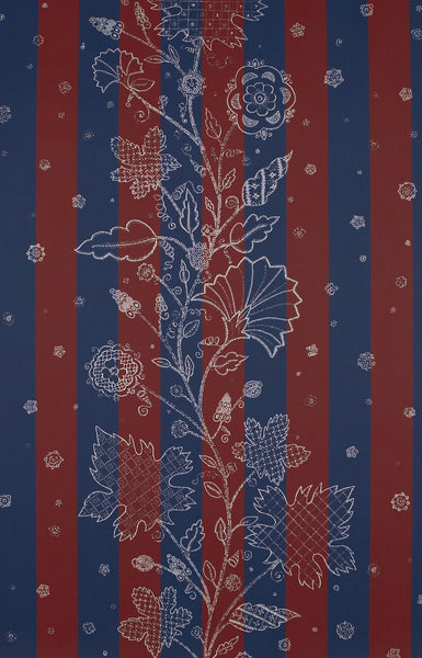 Striped Leaf Stitch Wallpaper - Red / Blue / Pastel