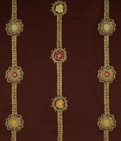 Rosette Rope Embroidered Linen - Claret / Gold Metallic
