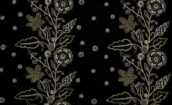 Leaf Stitch Embroidery - Black / Gold Metallic / Silver Metallic