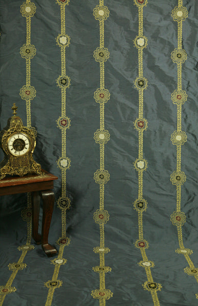 Rosette Rope Embroidered Silk - Gunmetal Grey / Gold Metallic